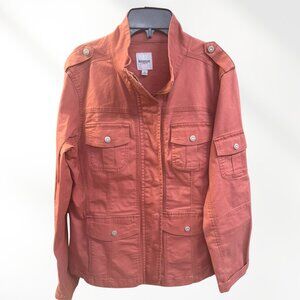 Kensie Orange Utility Cargo Jacket Button Front L
